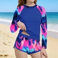 thumbnail image 2 of Einccm Girls Two-Piece Swimsuit Set for 6-15 Years - Long Sleeve Conservative Swimwear with Tropical Leaf Print, Sun Protection for Beach, Surfing and Casual Wear, 2 of 5