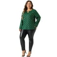 thumbnail image 3 of DARING DIVA Women's Plus Metallic Shiny Dots Blouse 1X Green, 3 of 6