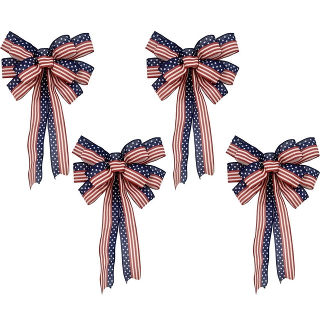 Bows Patriotic US Flag Patterns Stars Stripes Red White Blue Decor