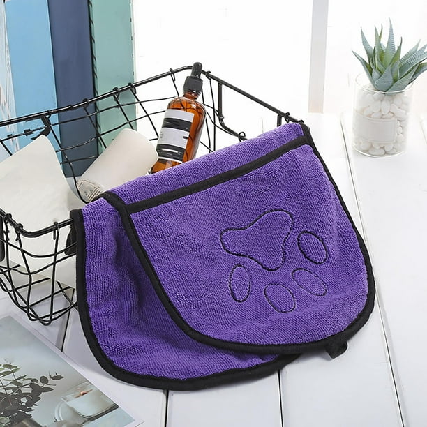 Toalla de microfibra superabsorbente para secar mascotas con bolsillos | Toalla de gamuza lavable a máquina para perros y gatos, ideal para bañarse, nadar y peinarse | 1 paquete