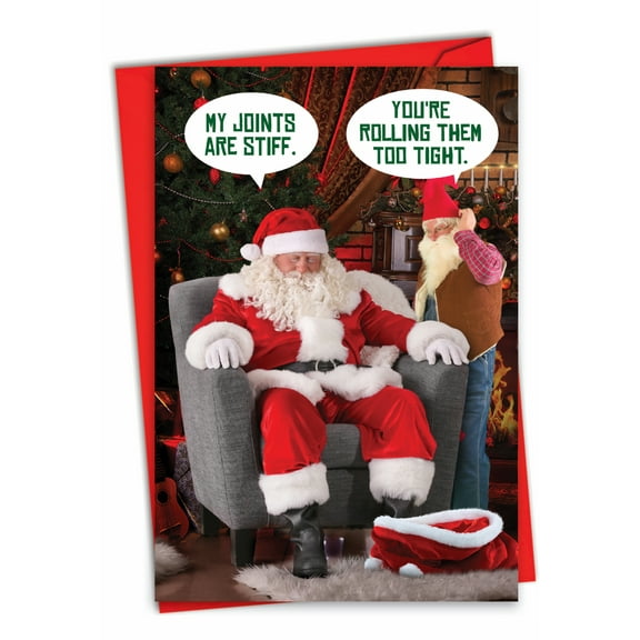NobleWorks Funny Christmas Greeting Card with 5 x 7 Inch Envelope (1 Card) Merry Christmas Holiday Unlit Santa Stiff Joints C10244XSG