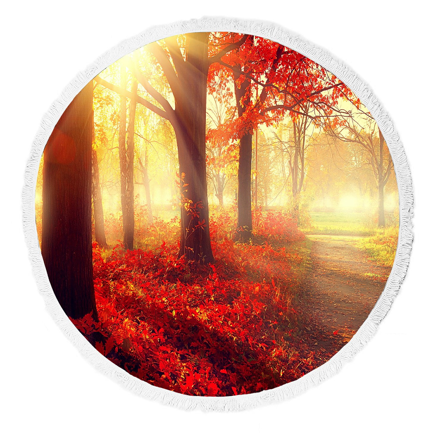 Gckg Landscape Nature Scene Beach Towel Autumn Trees And Leaves In Foggy Forest At Sunrise Beach Towel Beach Blanket With Tassels Beach Throw Towel Yoga Mat Picnic Blanket Walmart Com Walmart Com