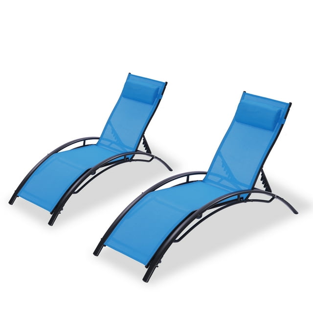 Hassch 2PCS Outdoor Chaise Lounges Aluminum Recliner Chair Beach Sun Chair, Blue