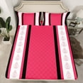 thumbnail image 2 of jejeloiu Vintage Damask Flowers Twin Sheet Sets,Abstract Geometric Thombus Twin Fitted Sheet,Pink Black Striped Flat Sheet For Kids,Breathable Home Decor,3 Pieces, 2 of 7