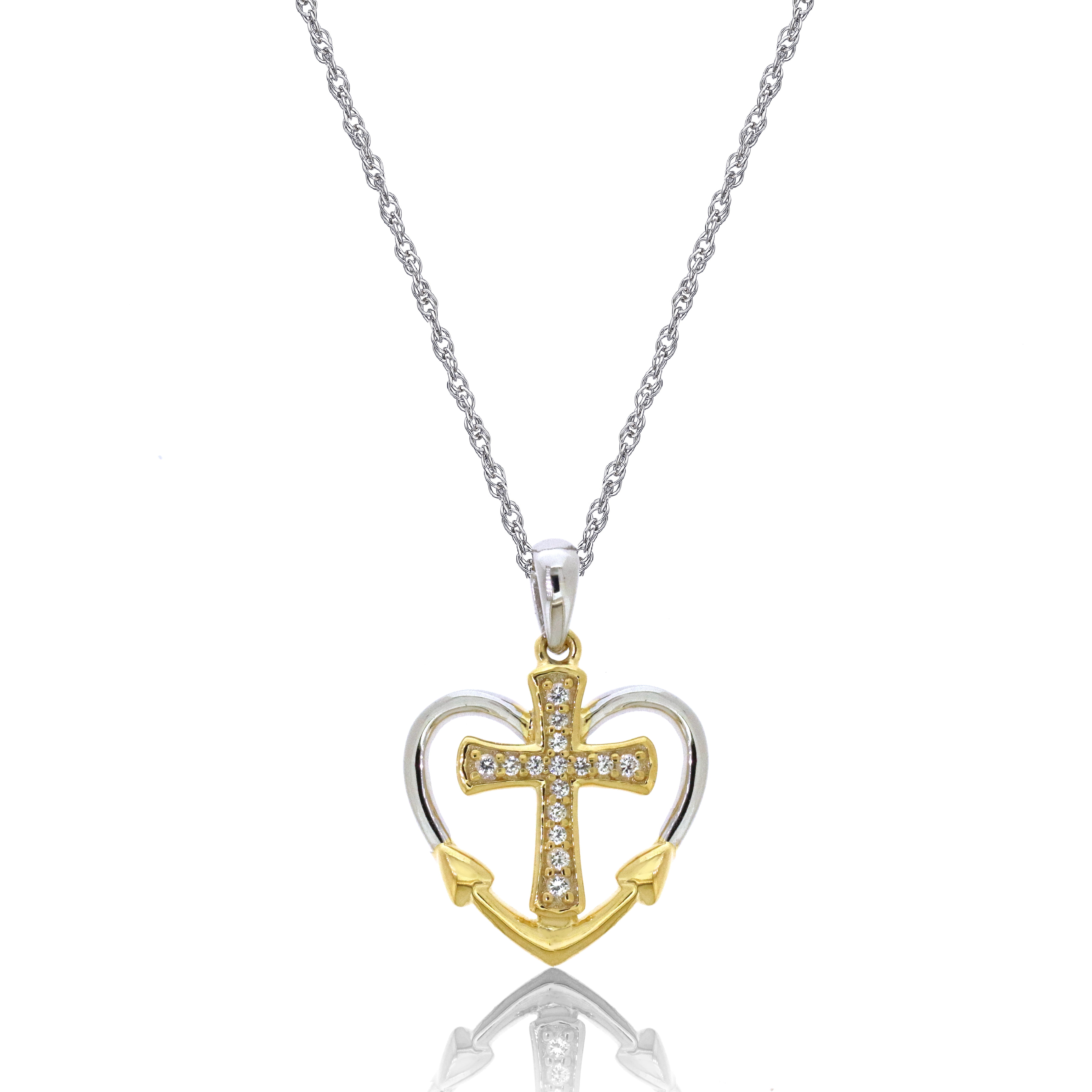 Brilliance 925 Sterling Silver with 14KY Created White Sapphire Pendant with 18" Chain
