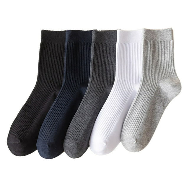 Men Crew Socks Stripe - 5 Pairs Breathable Cotton Running Socks Workout Socks
