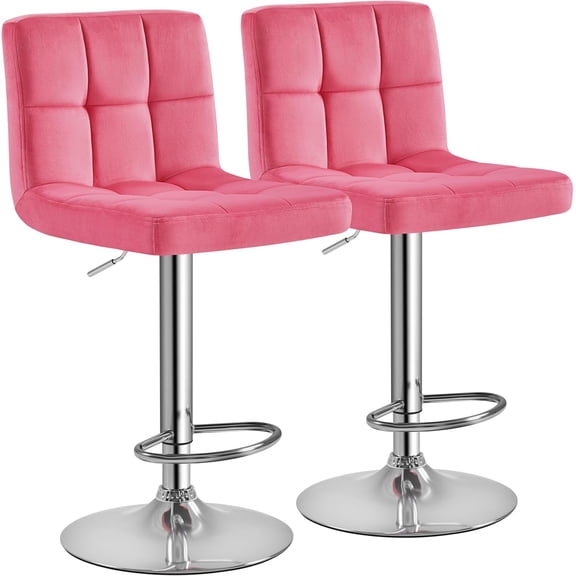 JessieMal Pink Bar Stools Set of 2, Adjustable Velvet Barstools, Modern Counter Height Swivel Stool with Bigger Base for Kitchen Island, Pink