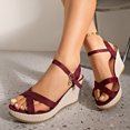 thumbnail image 3 of Rokment Womens Espadrilles Platform High Heels Dressy Sandals 2026 Fashion Casual Glitter Rhinestones Open Toe Ankle Strap Chunky Heels Dress Summer Shoes for Bride Wedding Wine Size 7.5, 3 of 7