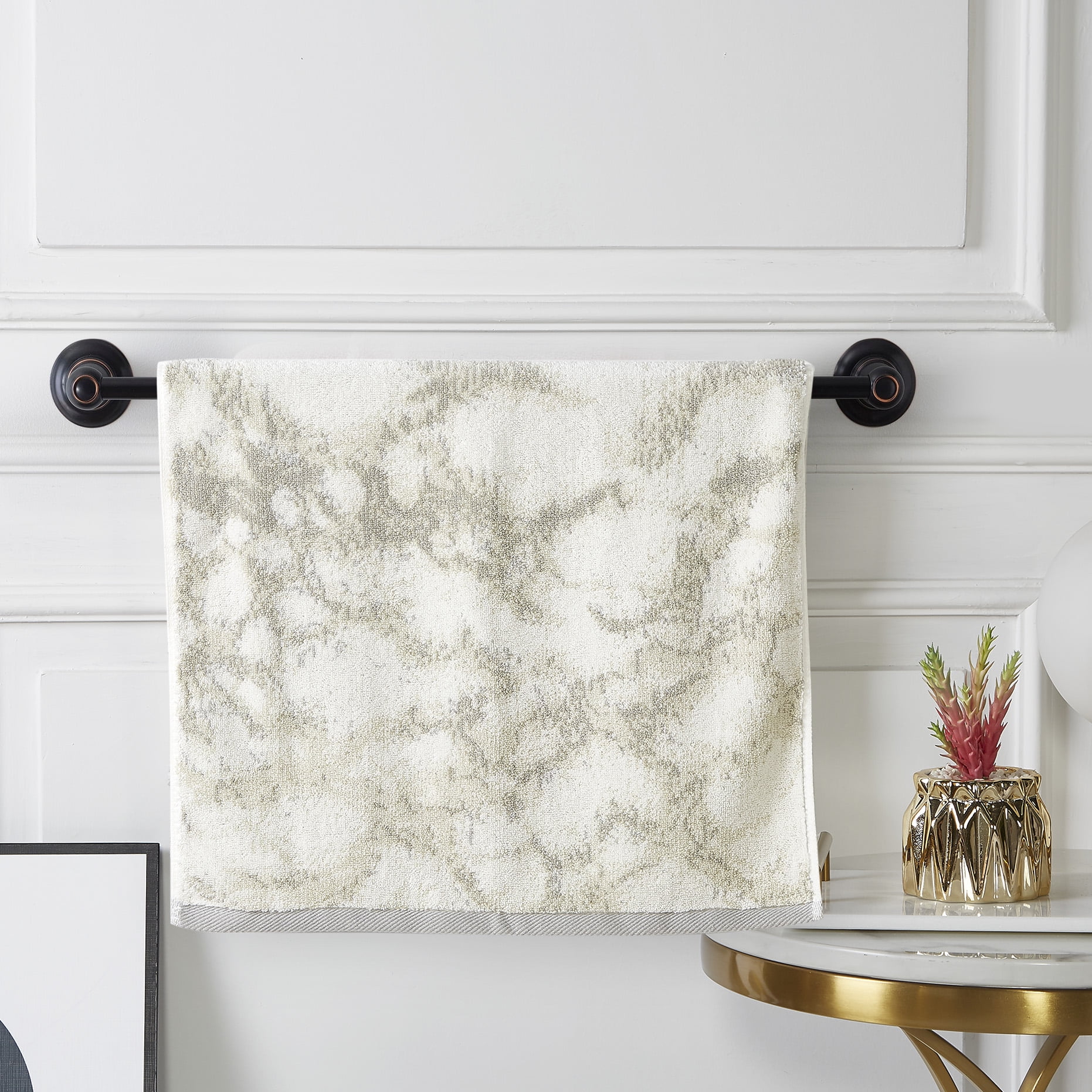 Violet Linen Hand Towels Set of 2 Marble Pattern, 100% Terry Cotton Super Soft Highly Absorbent Hand Towel for Bathroom, 20 Inch by 30 Inch, Grey, Hand Towels