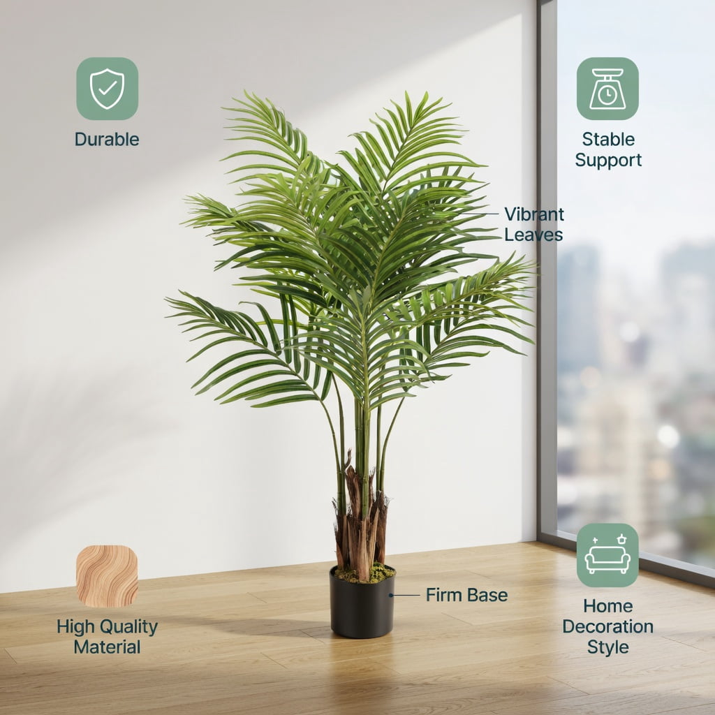 Topcobe 2 Pack 4.2 Feet Tall Artificial Palm Paradise Plant Large Fake Potted Tree Green, Artificial Trees for Home Decor Indoor Outdoor