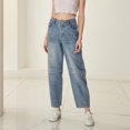 thumbnail image 3 of Okbabeha Women Fashion Loose Jeans Solid Color Mid-Rise Barrel Denim Pants Spring Summer Casual Trousers Streetwear, 3 of 10