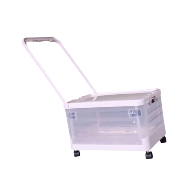 QualitChoice Bac de Rangement avec Roues et Poignée à Tirer, Coffre de Voiture Pliable avec Couvercle, Poignée Transparente Claire 43x28x23 cm