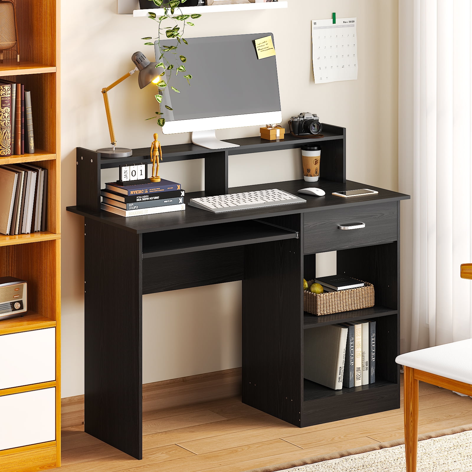 Ktaxon Compact Wood PC Desk, Black Home Office Table with Drawer
