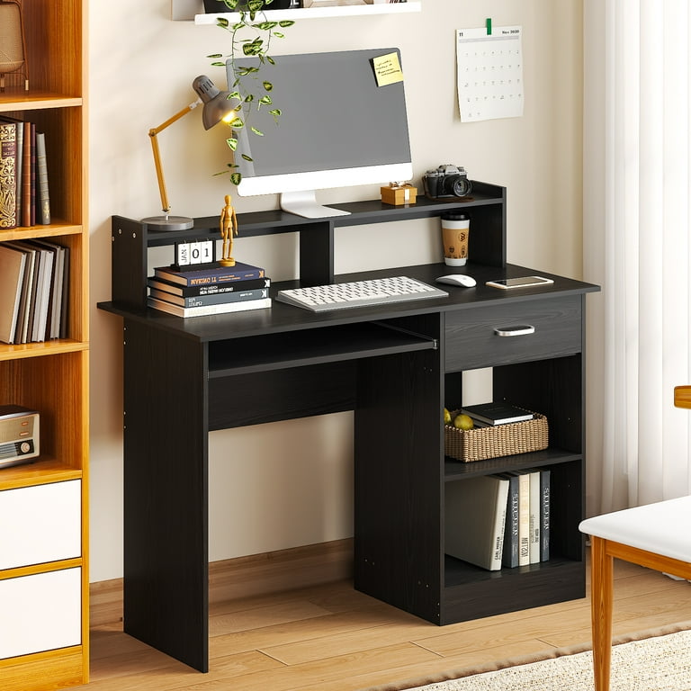 Ktaxon Compact Wood PC Desk, Black Home Office Table with Drawer