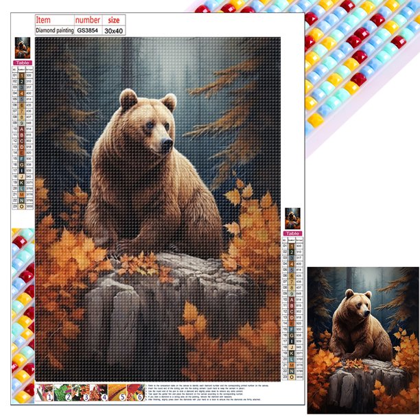 Con Cuentas Cuadradas 5D DIY Kit Oso Pardo Del 30x40cm