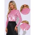 thumbnail image 2 of DARING DIVA Women's See Through Mesh Mock Neck Velvet Floral Tee Shirts M Pink, 2 of 6