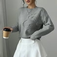thumbnail image 5 of 1. Women's Embroidered Floral V-Neck Sweater Long Sleeve Oversized Knit Top Lace Trim, 5 of 9