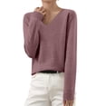 thumbnail image 2 of LISTHA Fall Sweaters for Women 2024 Knit Cotton Long Sleeve Crewneck Tops Winter Casual Shirts Loose Basic Pullover Light Purple XL, 2 of 5