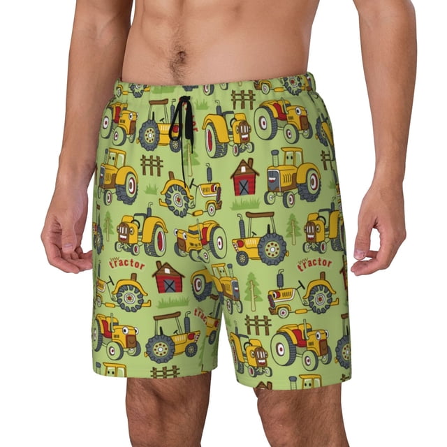 Fotbe Cute Tractor Traje de Baño para Hombre – Shorts de Natación de Secado Rápido con Forro y Bolsillos-Large