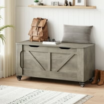 39.4" Storage Chest, Kids Wood Large Toy Box, Storage Bench with Safety Hinge, Farmhouse Storage Trunk for Entryway, Living Room, Bedroom, Playroom, Greige