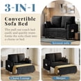 thumbnail image 4 of 3 in 1 Pull Out Couch, Convertible Sleeper Sofa Bed, Loveseat Sofa Couch with Cup Holders, USB & Side Pocket,  for Living Room, Bedroom, Includes Toss Pillows, Black, 4 of 6