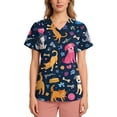 thumbnail image 4 of Kixjoy Scrub Tops Women Plus Size Short Sleeve V Neck Nurse Scrubs Animal Printed Stretchy Casual Top Medical Lightweight Womens Blouses with Pockets, Navy XL, 4 of 6