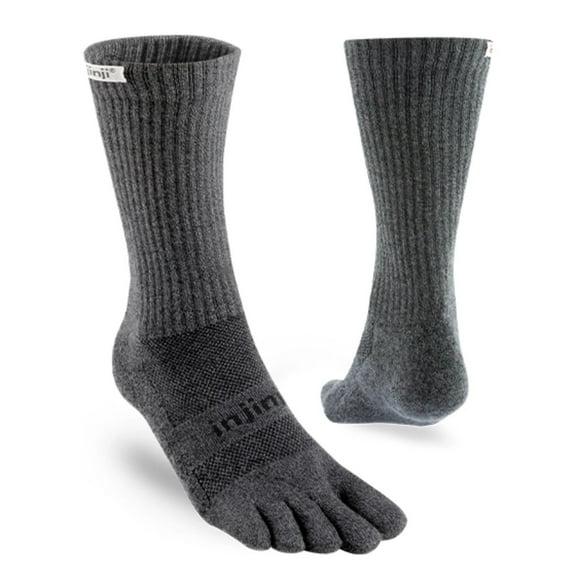 Injinji Unisex Trail Midweight Crew Comfortable Socks, Granite, Large
