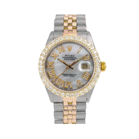 Pre-Owned Rolex Datejust 36MM 16013 Mother of Pearl Roman Diamond Dial Diamond Bezel Two Tone Yellow Gold Jubilee Bracelet 3.75ct