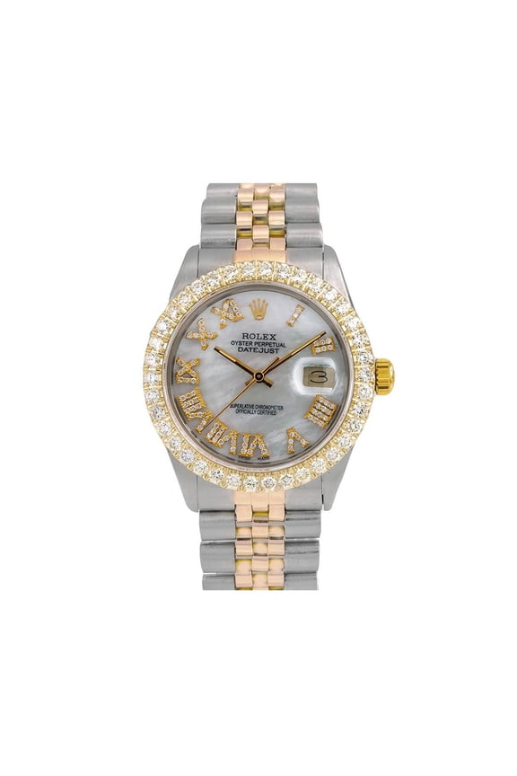 Pre-Owned Rolex Datejust 36MM 16013 Mother of Pearl Roman Diamond Dial Diamond Bezel Two Tone Yellow Gold Jubilee Bracelet 3.75ct