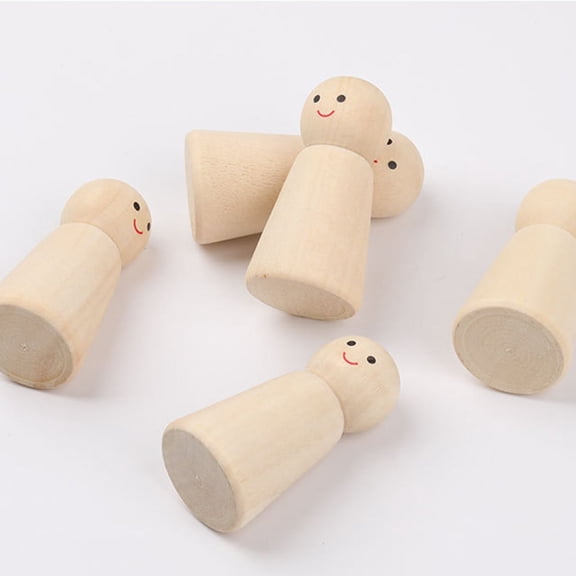 WHAMVOX Wooden Peg Dolls for DIY Unpainted Smiling Faces Craft Set to Boost Creativity 6pcs