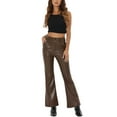 thumbnail image 2 of INSPIRE CHIC Faux Leather Casual Pant for Women's High Waist Bell Bottom Flared Long PU Trouser XL Coffee, 2 of 6