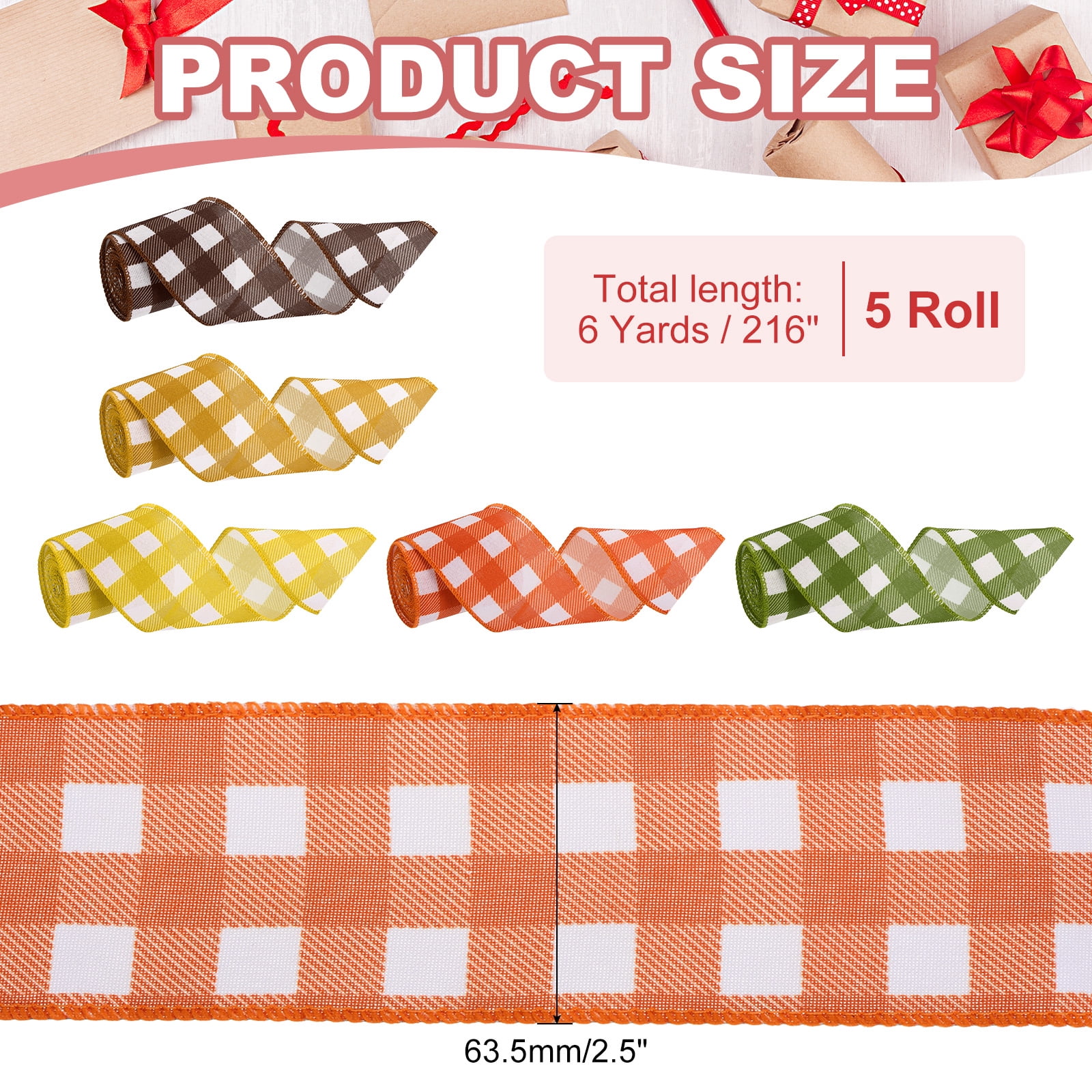 Uxcell Buffalo Plaid Ribbon for Thanksgiving Bow Wreath Craft Birthday Wedding Decoration