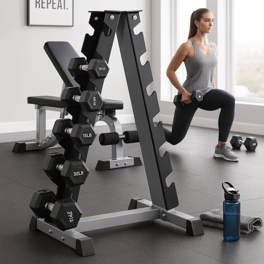Maximize Floor Space with Our A-Frame Dumbbell Rack Stand - Solid Construction, Anti-Scratch, Holds 6 Pairs