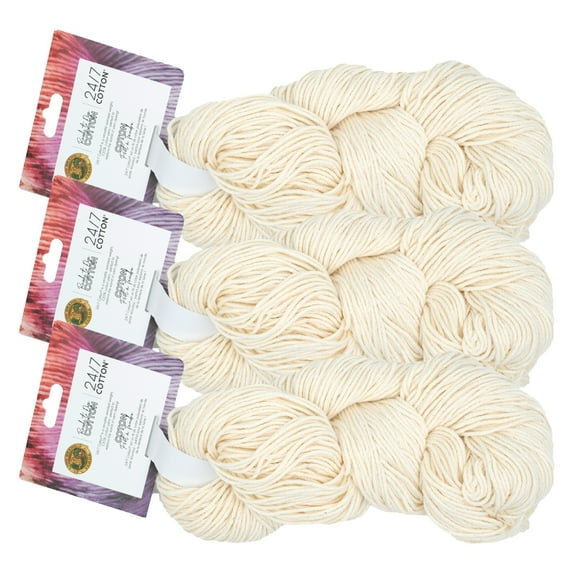 Lion Brand Yarn 24/7 Cotton Ready to Dye Hank Natural 108-098AZ Medium Cotton Yarn 3 Pack
