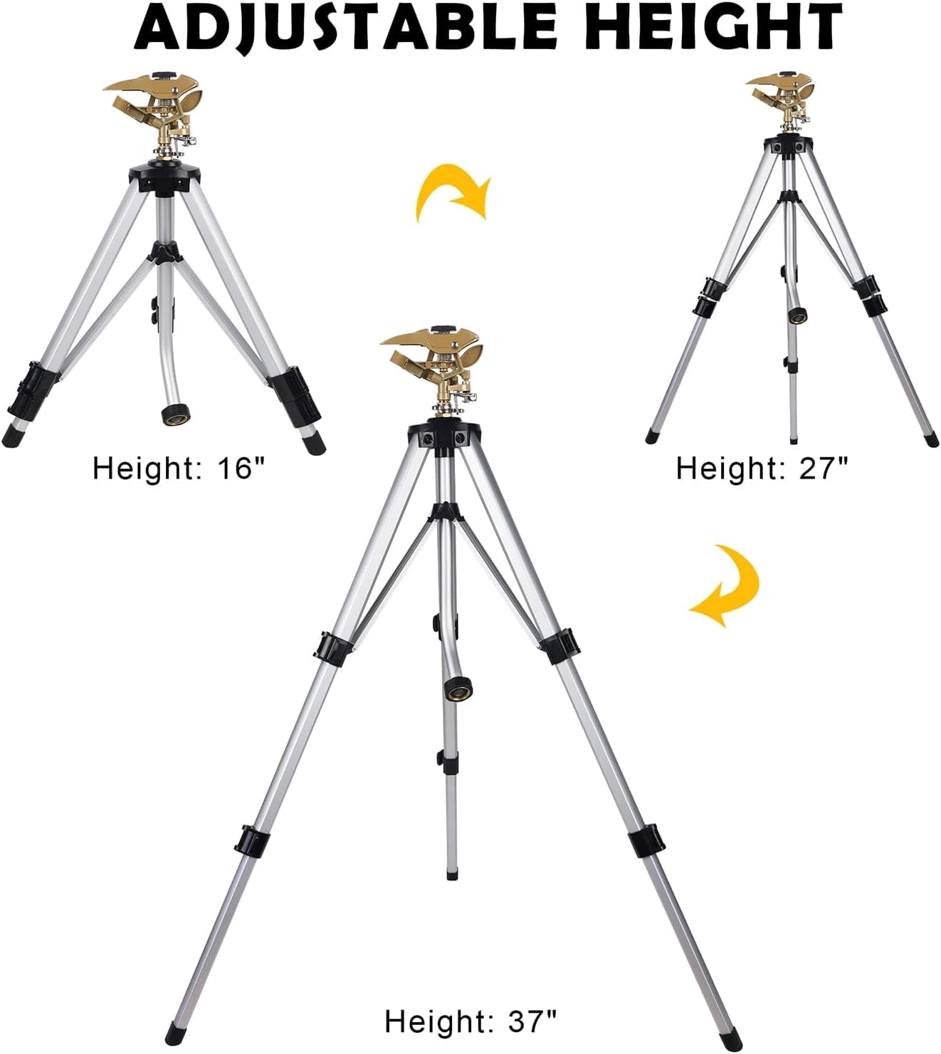 Large Impact Sprinkler Head on Tripod Base, Adjustable Zinc Alloy Lawn Sprinklers for Yard Lawn Garden, 3/4" NH Connector, 360 Degree Large Area Coverage Irrigator with Extension Legs, 1 Pack