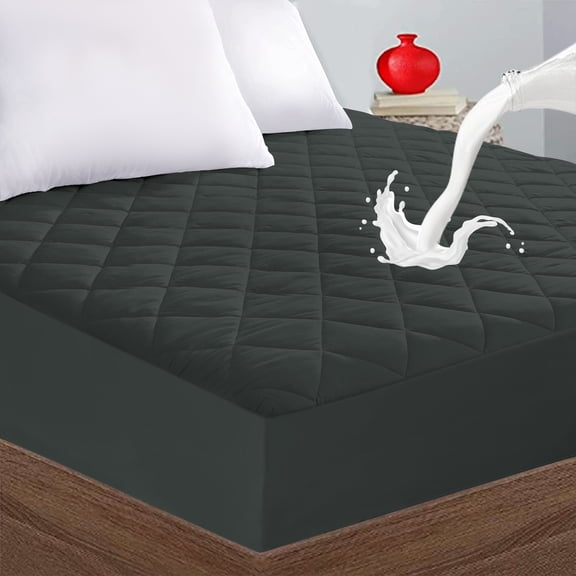 Quilted Fitted King Mattress Pad Cover GREY, Waterproof Mattress Protector, Deep Pocket Elastic Fits Up to 18'', Breathable Soft Alternative Filling Mattress Pad