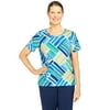Alfred Dunner Womens Petite Striped Patchwork Print Top