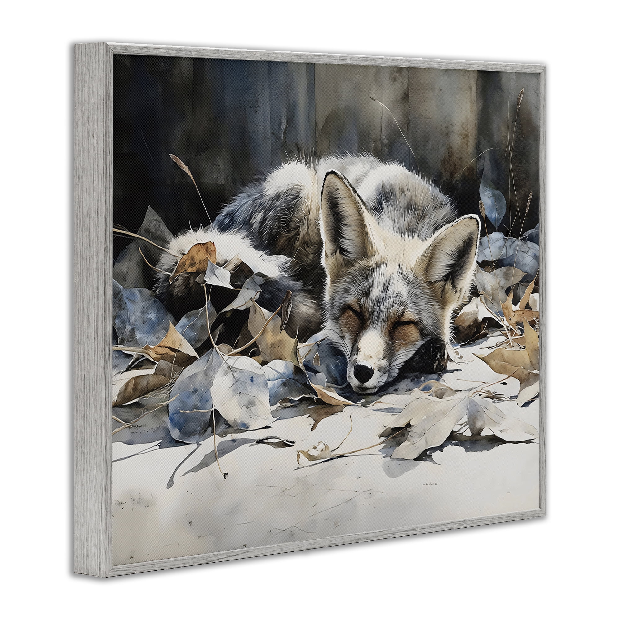 Stupell Industries Blue Fox Resting Among Leaves Gray Framed Giclee Art, design by Franklyn Gregory