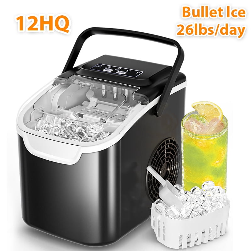 Countertop Ice Maker, 26 Lbs/24H Bullet Ice or 35 Lbs/24H Nugget Ice, Soft Chewable Pebble Ice, Portable Stainless Steel Silver Ice Machine
