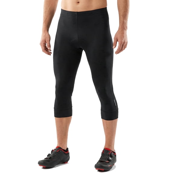 QUALICOS Men's 3/4 Cycling Tights with Padded Chamois, Breathable Stretch Bike Pants, Reflective Detail, 3/4 Length Riding Tights with Zipper Pocket for Road Cycling, MTB & Indoor Training