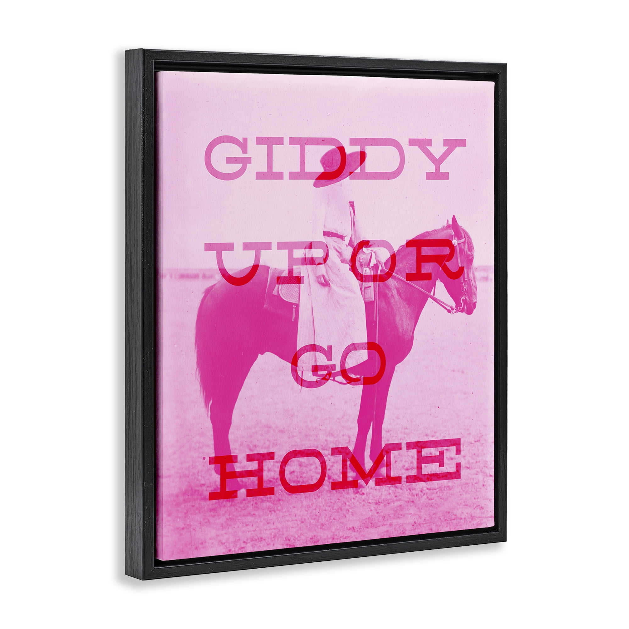 Stupell Industries Giddy Up or Go Home Animals Painting Black Floater Framed Canvas Art Print Wall Art, 25 x 31
