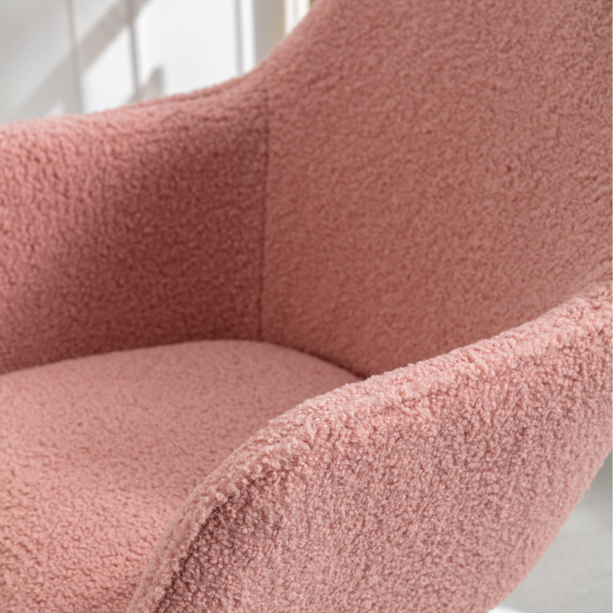 Pink Office Chair,Swivel Home Office Chair with Wheels,Modern Teddy Vanity Task Computer Chair with Adjustable Height