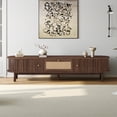 thumbnail image 4 of Harper & Bright Designs Vintage TV Stand with Rattan Drawer for 75 inch TV, Wood Oval TV Storage Cabinet Table with Sliding-Door and Solid Wood Legs for Living Room, Dark Brown, 4 of 14