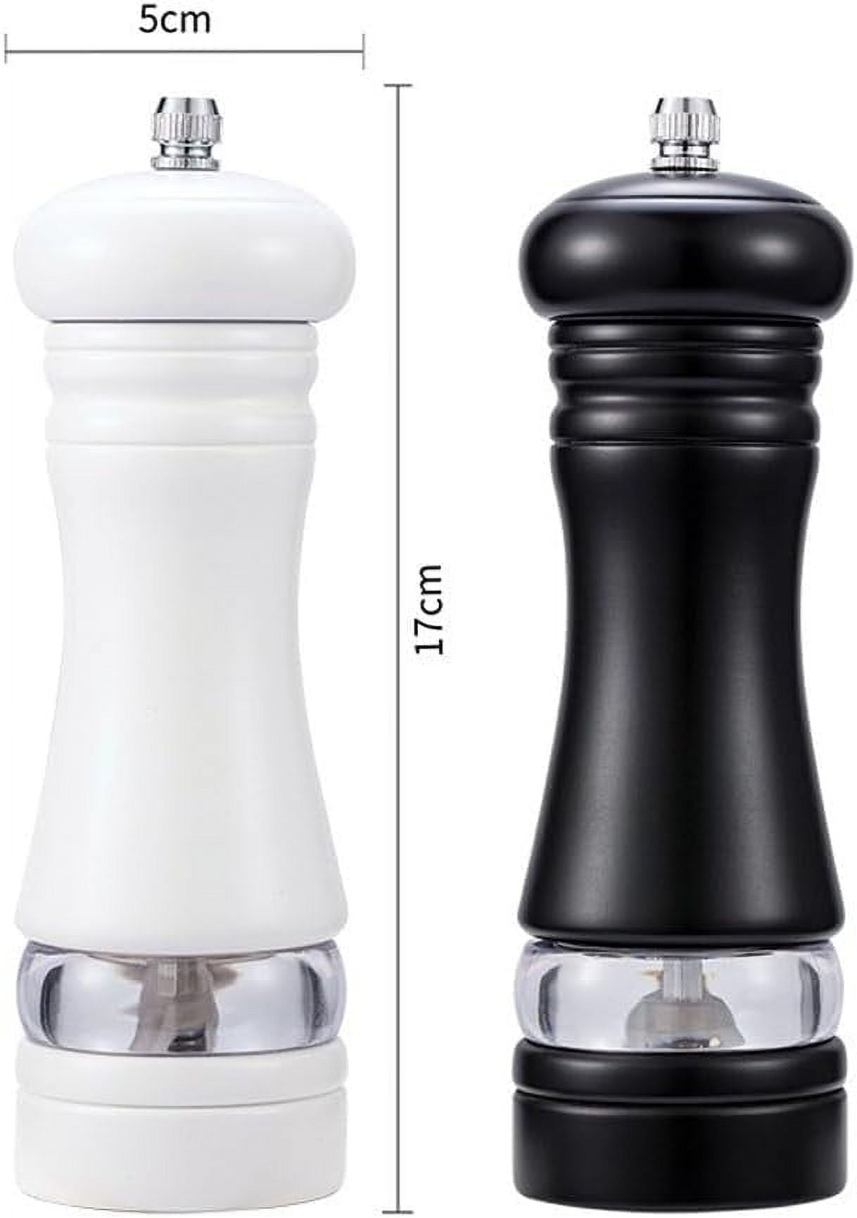 Pepper Grinder, Wood Salt and Pepper Grinder Mills Sets, Classic Manual Salt Grinder Refillable Pepper Mill Sets with Acrylic Visible Window Adjustable Ceramic Grinding Rotor 6.7inch 2 Pack