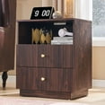 thumbnail image 7 of wow97e Nightstand with Charging Station, Wood Fluted 21.65" Wide End Table with 2 Drawers for Bedroom, Living Room, 7 of 7