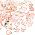 thumbnail image 1 of 1 caja de 40 piezas de 20 estilos surtidos de dijes rosas, dijes de esmalte dorado, dijes de aleación de metal a granel, colgantes con forma de corazón, lazo, estrella, rosa y flores de animales., 1 of 7