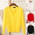 thumbnail image 2 of Women Knitting Coat V-Neck Long Sleeve Single Breasted Sweater Coat Solid Color Ribbed Hem Soft Warm Sweater Cardigan, 2 of 8