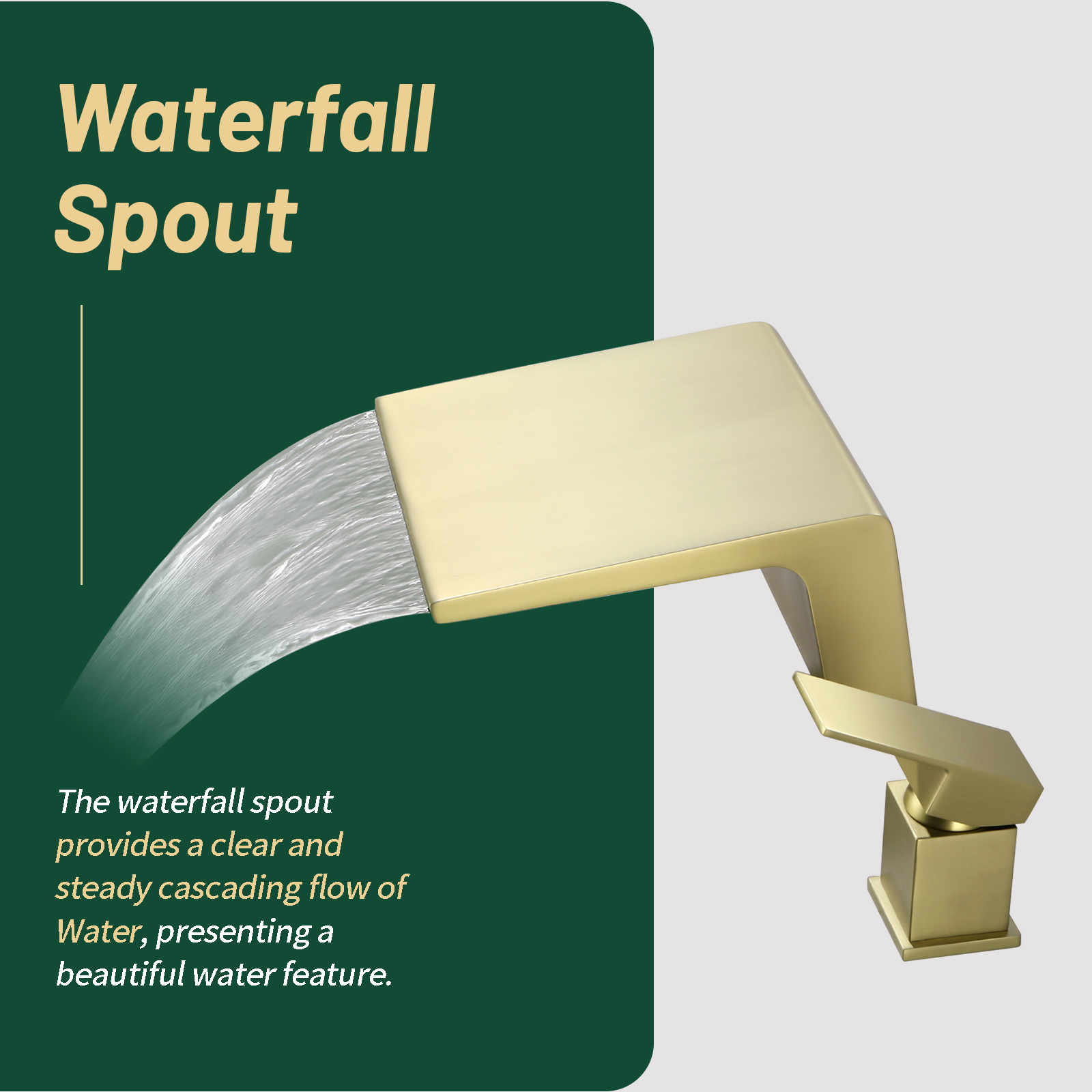 Cobbe Wide Waterfall Spout Modern Bathroom Sink Faucet Single Handle 2-Hole Mount Brushed Gold