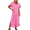 thumbnail image 2 of Tqcoqu Women's V Neck Short Sleeve Side Slit Loose Maxi Casual Dresses with Pockets,Hot Pink Women's S-XXL, 2 of 9