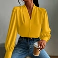 thumbnail image 5 of Delliss Women's Soft Satin Silk Shirt Pleated Long Sleeve Work Top Yellow XXL, 5 of 7